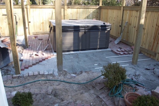 Hot-Tub with Paver Patio During Construction