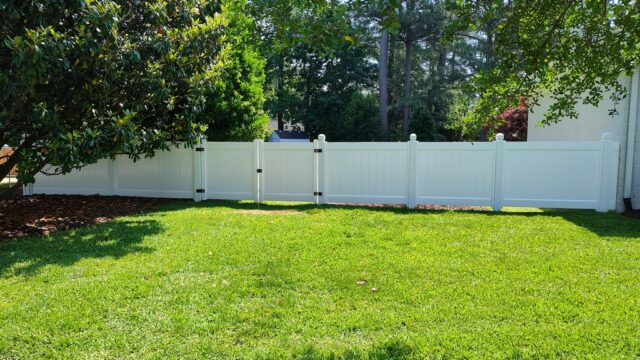 Replacing Rotted Wooden Panel Fence: Replaced with Vinyl Privacy Sections and Vinyl Gate Completed