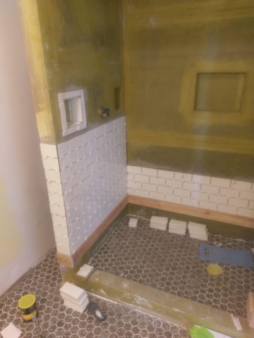 Shower With Subway Tiles During Construction