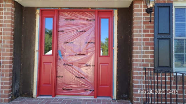 Front Door with Sidelights and Trim During Construction 2