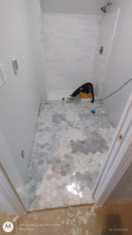 Bathroom Marble Tile Floor (not yet grouted)