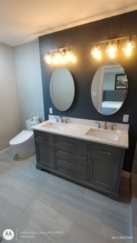 Lighting, Recessed Medicine Cabinets, Vanity and Toilet/Bidet Installed