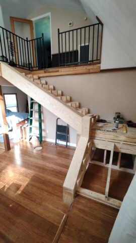 Completed Framed Stairs with Enclosed Box to Support Handrails