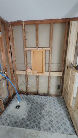 Shower Pan and Drain Installed Shower Pan and Drain Installed