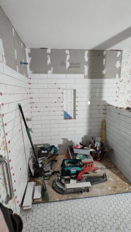Shower Tiling in Progress Shower Tiling in Progress